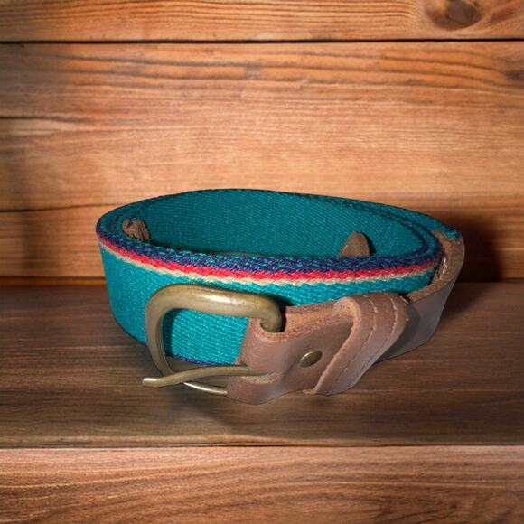 Vintage Blue Striped Belt with Leather Accents - 37-40 Inch Waist - Picture 15 of 15